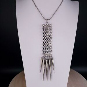 Rhinestone and Spike Necklace Silver Tone
